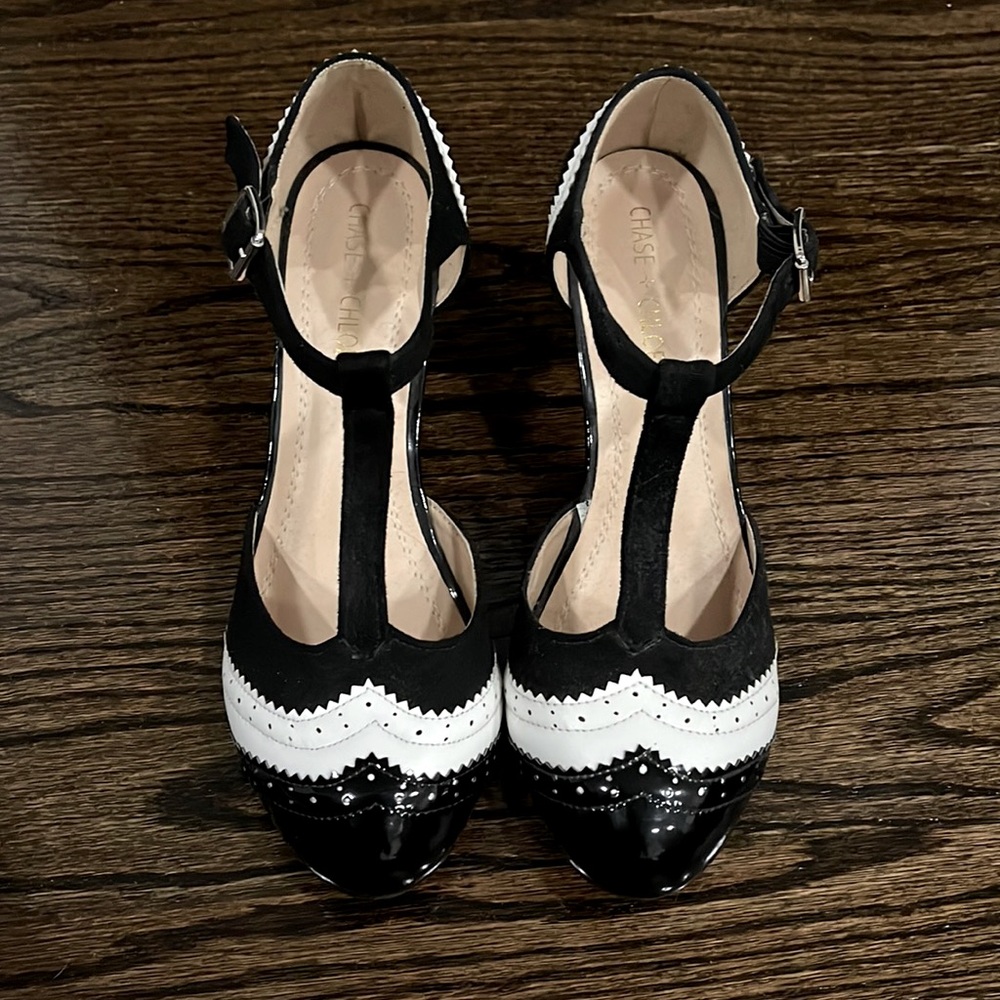 Chase and Chloe black and white retro heels.